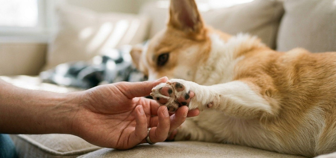 Dog paw care Corgi paw inspection