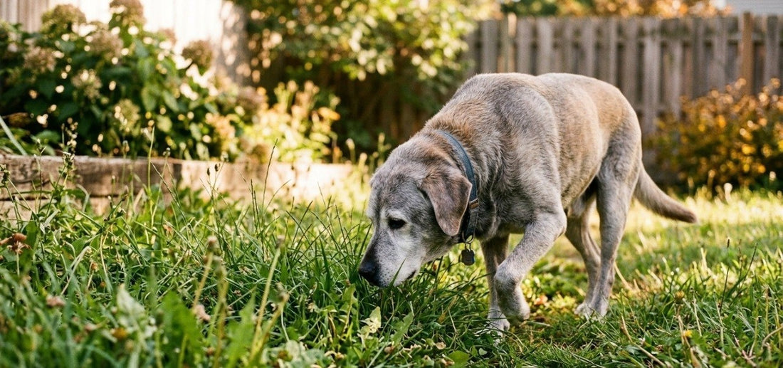 Mentally stimulate old dog senior dog sniffing