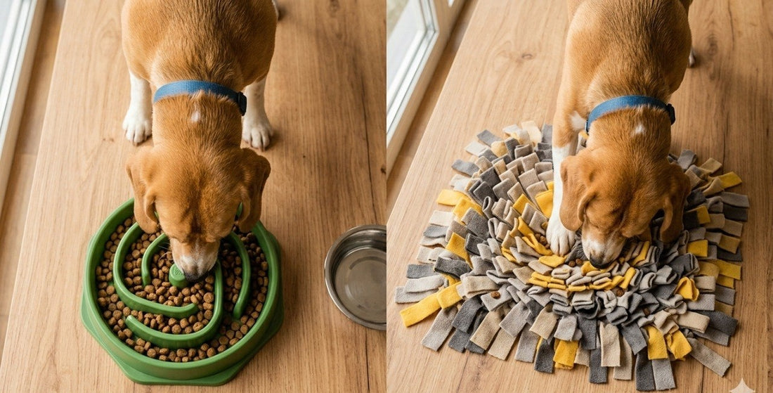 Slow feeder vs snuffle mat Beagle comparison